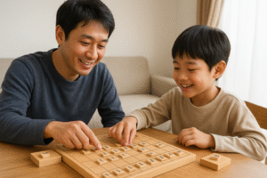 親子で対局しているシーン